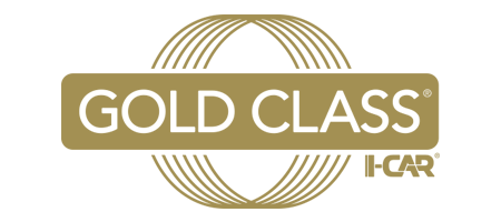 Gold Class I-CAR logo in gold and white with circular line motif