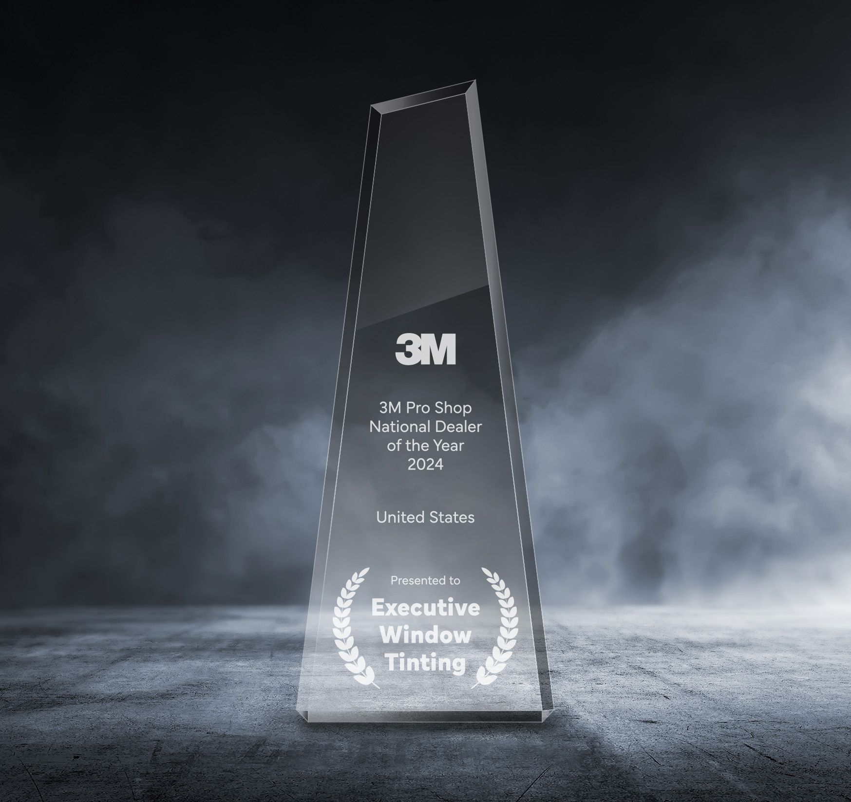 Award for Executive Window Tinting from 3M, on a dark background.