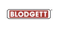 BLODGETT logo in white text on a red rectangular background with a black border