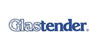 Glastender logo in blue outlined text on a white background
