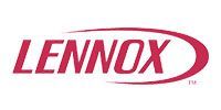The Lennox logo, a red wordmark inside a curved red shape, with a small