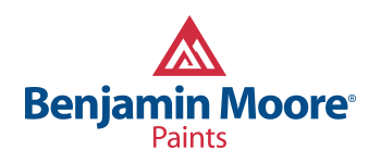 The logo for benjamin moore paints is blue and red
