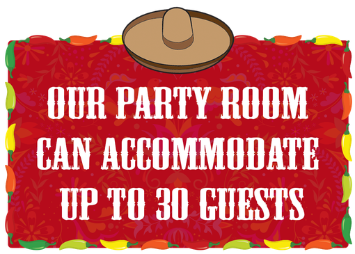 A sign that says our party room can accommodate up to 30 guests