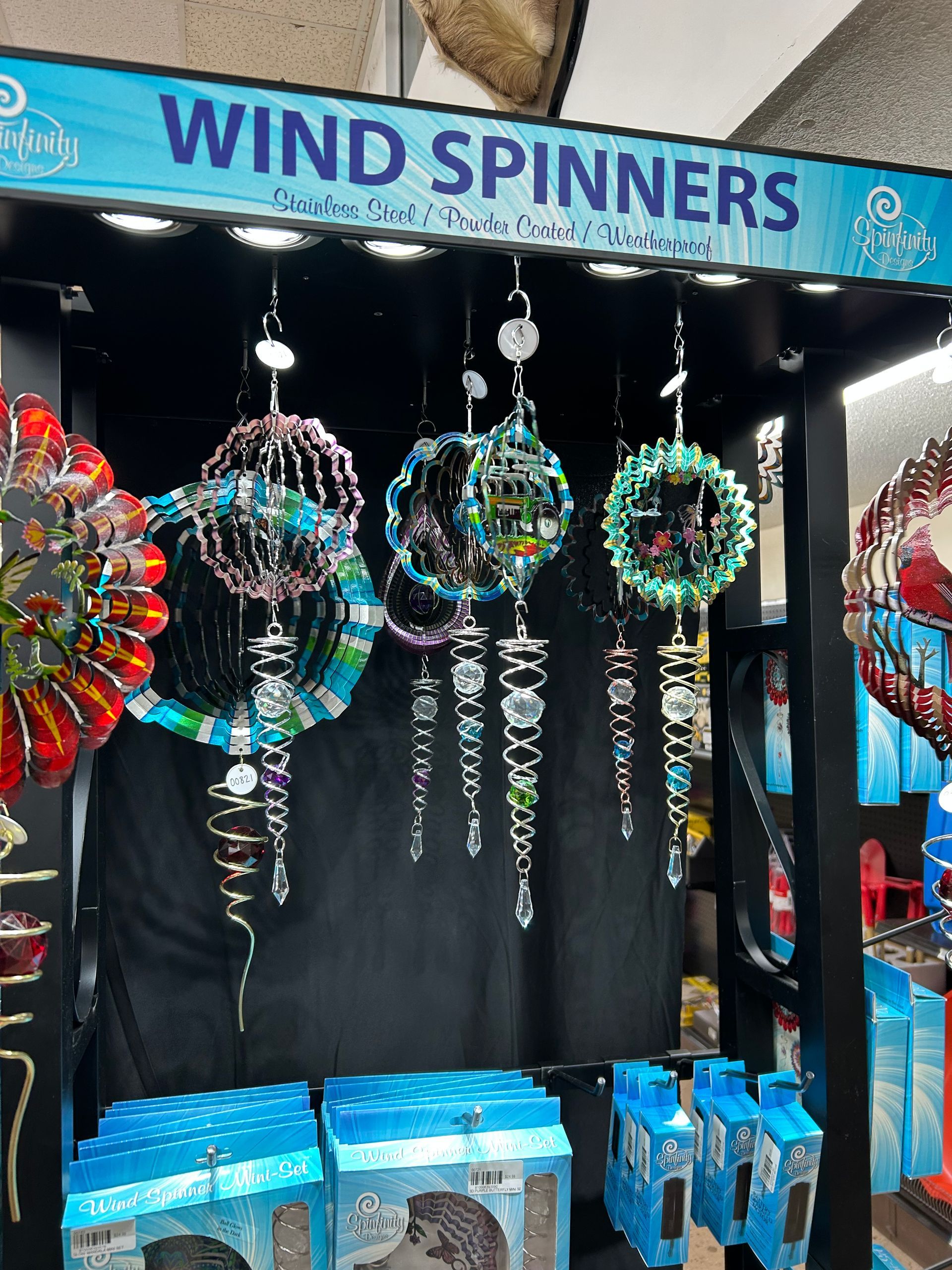 A display of wind spinners in a store