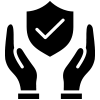 Hands holding a shield with a checkmark icon, symbolizing protection or security.
