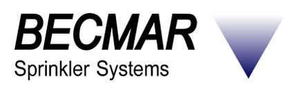 BECMAR Sprinkler Systems logo with black text and a blue gradient triangle