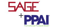 The red SAGE logo joined by a plus sign with the blue PPAI logo and the tagline,