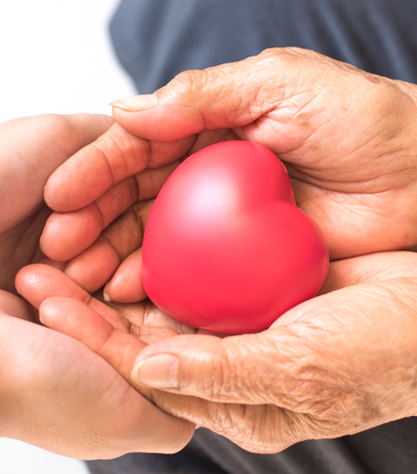 Old woman hands holding a heart shape object
