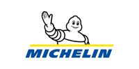 Michelin logo with the smiling white mascot waving above blue and yellow text