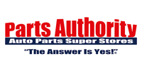 Logo for Parts Authority, an auto parts store, featuring red text and the slogan,