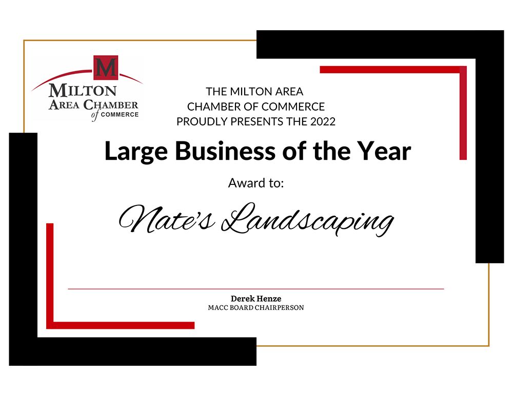 Award certificate for Nate's Landscaping,