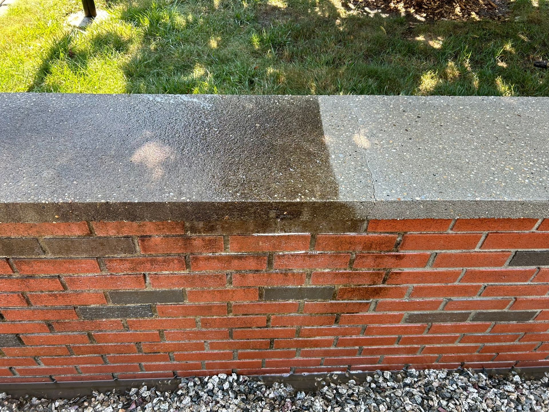 garden wall pressure washing - before