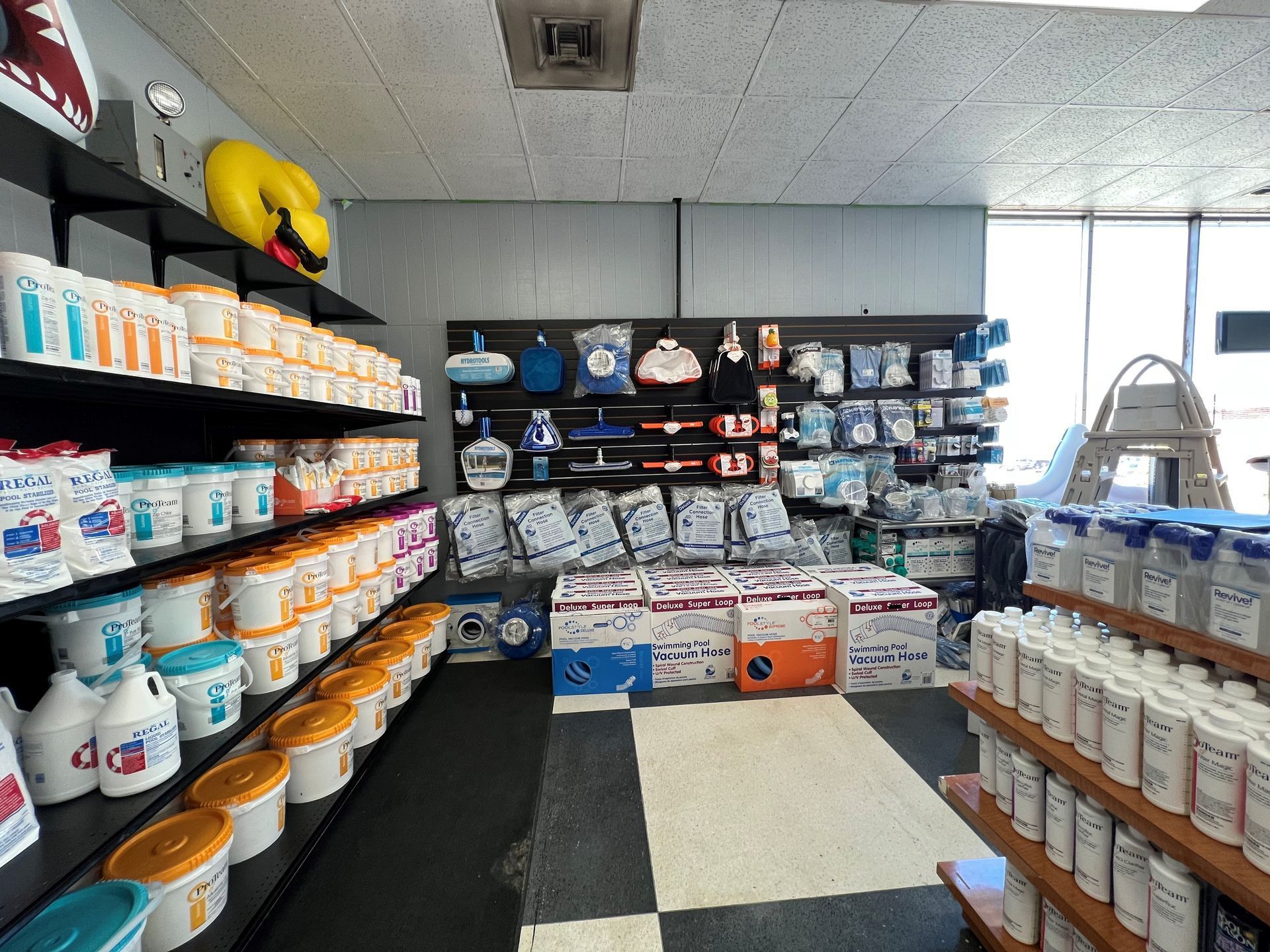 pool products displayed in the store