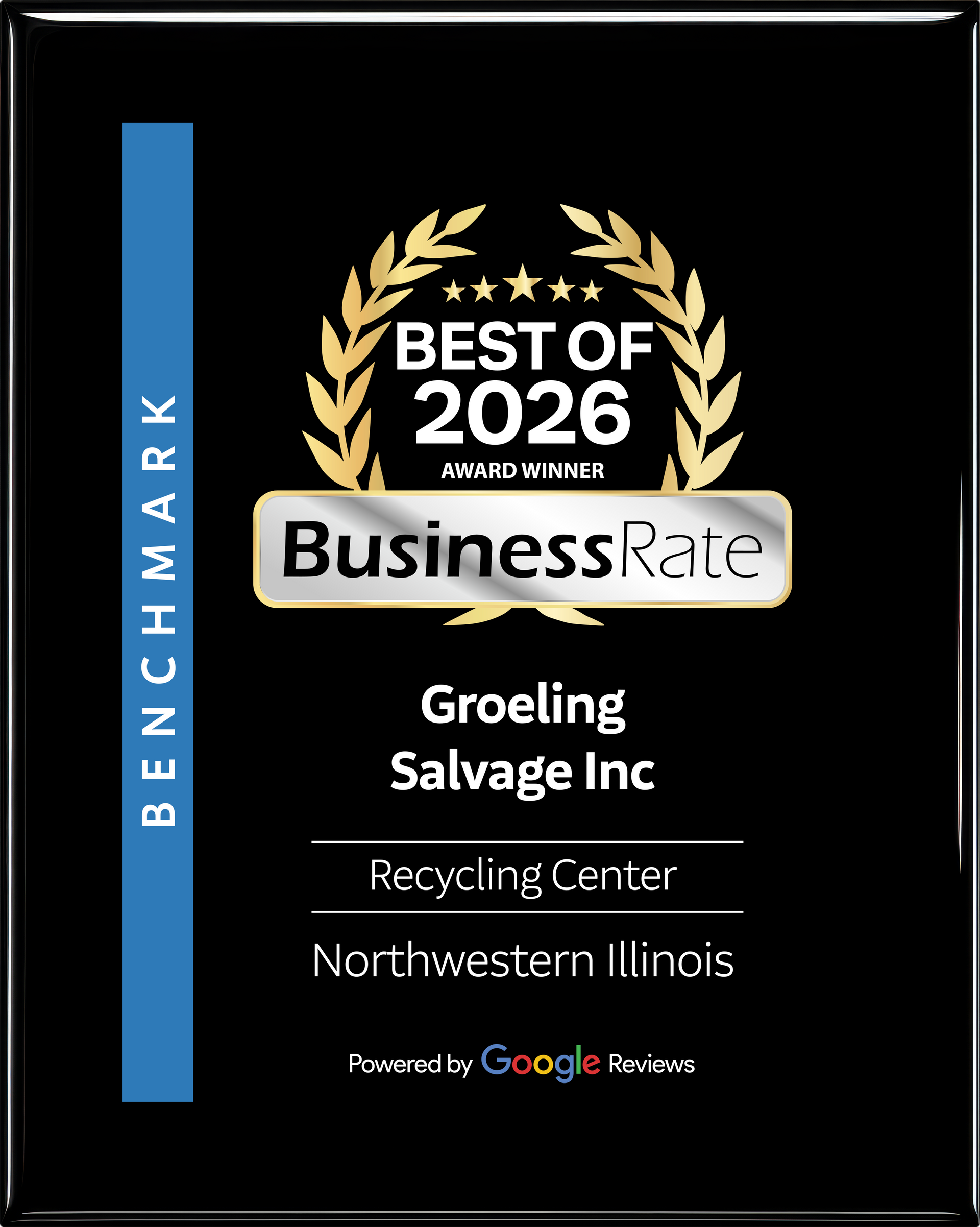 Business Rate's Best of 2026 award plaque for Groeling Salvage Inc