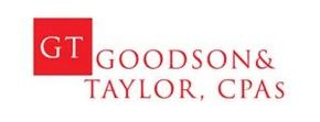 Logo for Goodson & Taylor, CPAs with a red square containing the white letters GT next to the company name in red text.