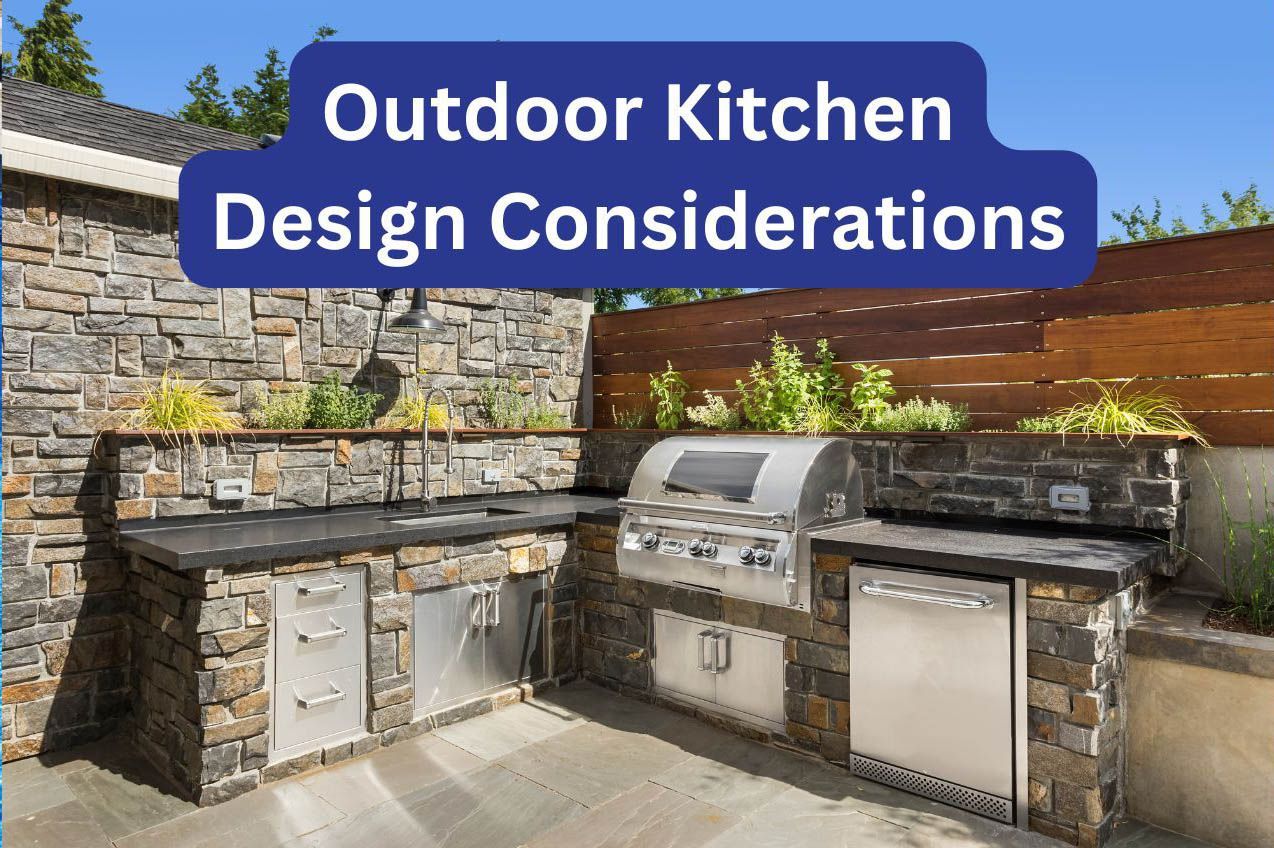 Outdoor kitchen with stone countertops, grill, and stainless steel appliances in a patio setting