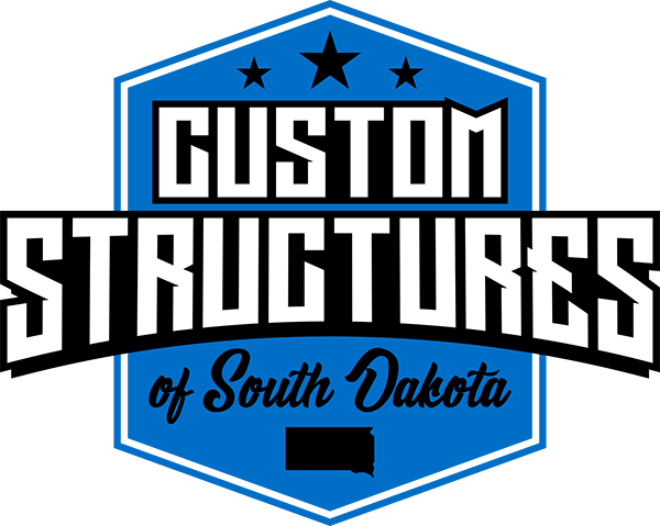 Logo for Custom Structures of South Dakota, blue and black.