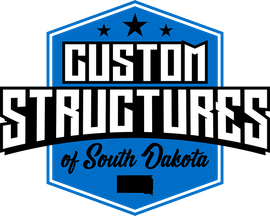 Logo for Custom Structures of South Dakota, blue and black.
