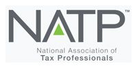 NATP logo with gray lettering and a green triangle, reading National Association of Tax Professionals