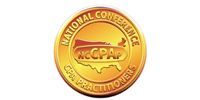 Gold circular NCGPA logo with National Conference on Graduate Program logo text and laurel emblem