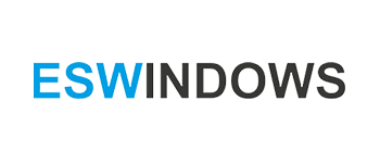 The logo for es windows is blue and black on a white background.