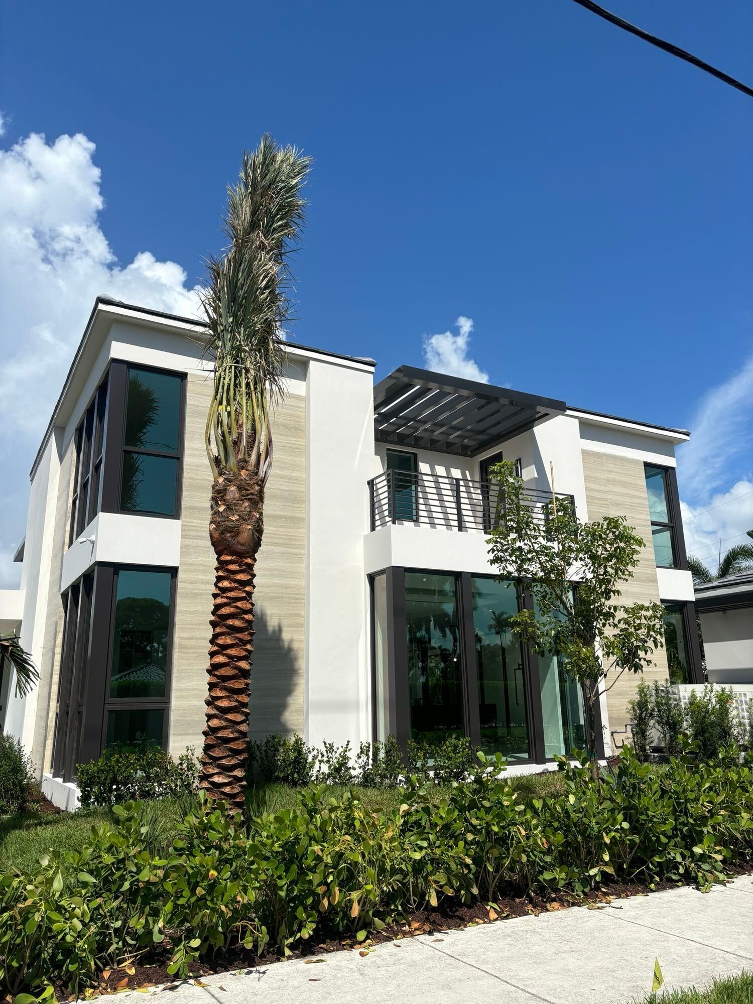 A large house with a palm tree in front of it