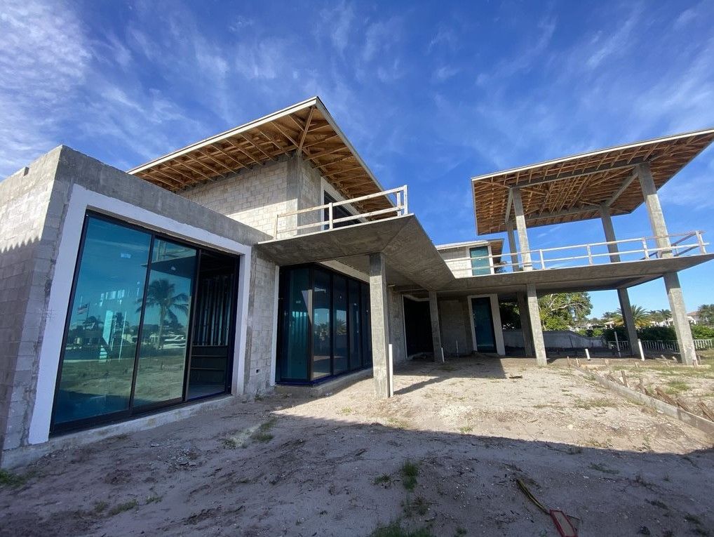 The front door of a building with a large window