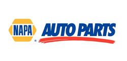 NAPA Auto Parts logo with a yellow and blue hexagon and red underline.