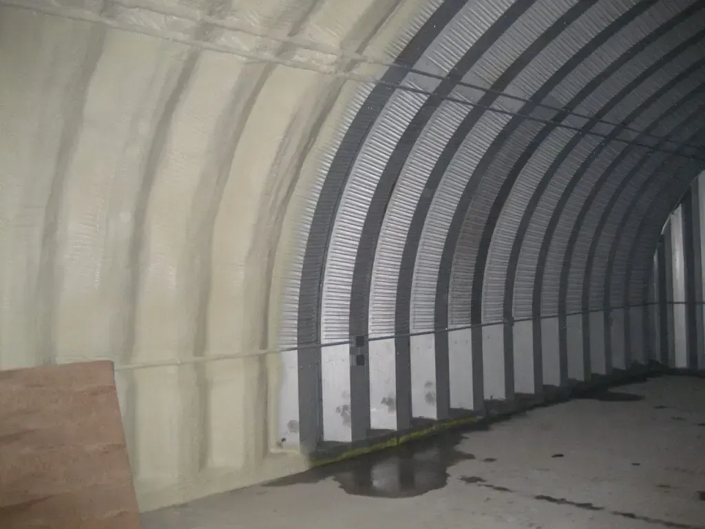 the inside of a building with a lot of foam on the walls