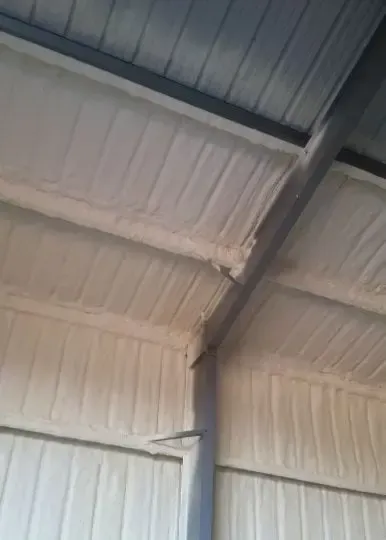 the ceiling of a building with a lot of foam on it