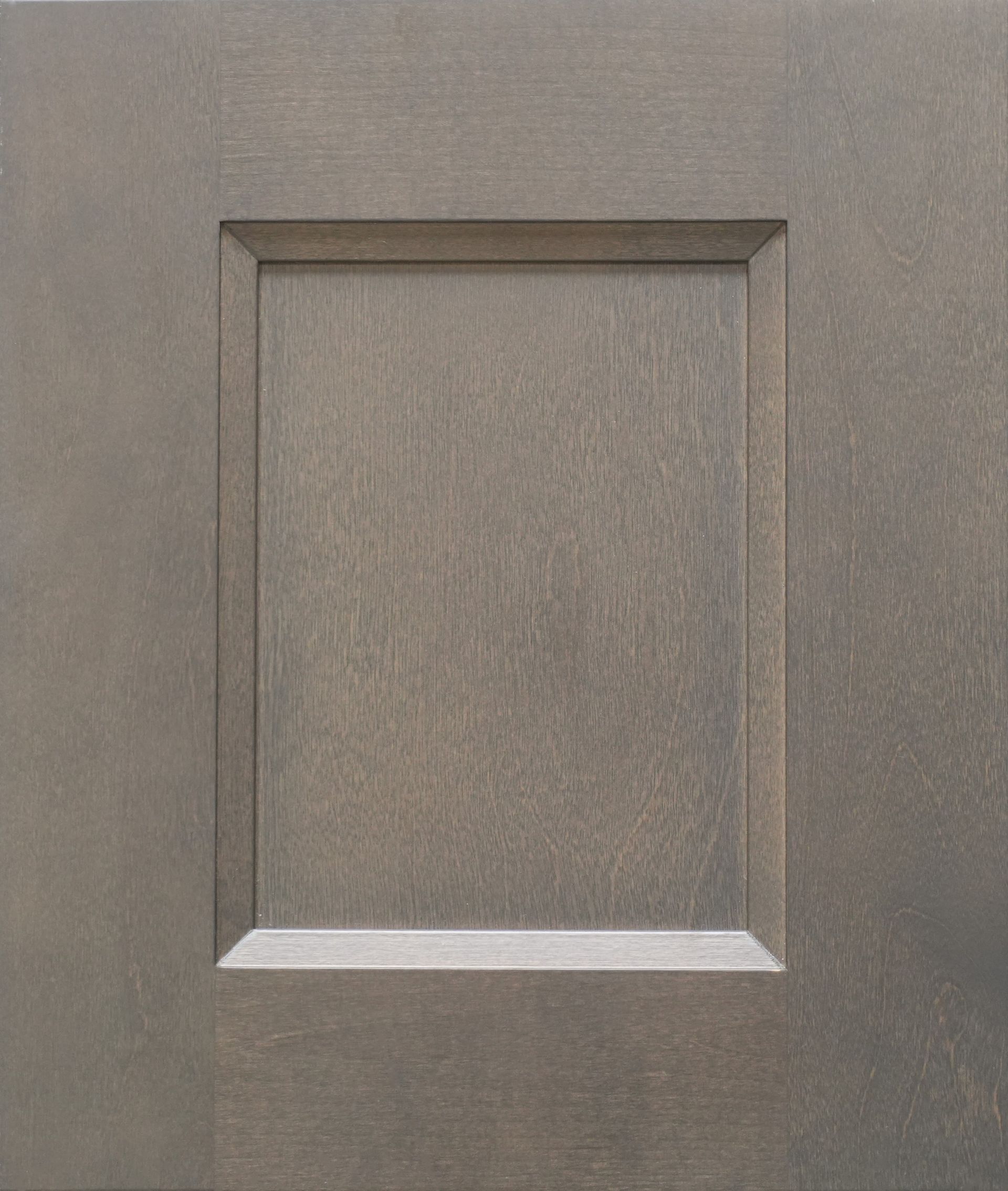Gray recessed cabinet panel with a rectangular inset and beveled edges