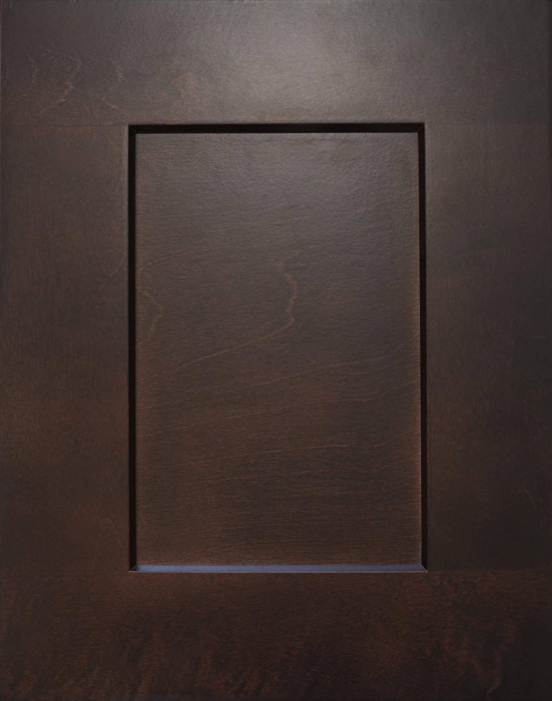 Dark brown door with a recessed rectangular panel centered in frame.