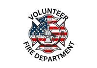 Volunteer Fire Department logo with a red, white, and blue firefighter emblem and crossed ladders