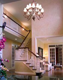 Stairs with chandelier