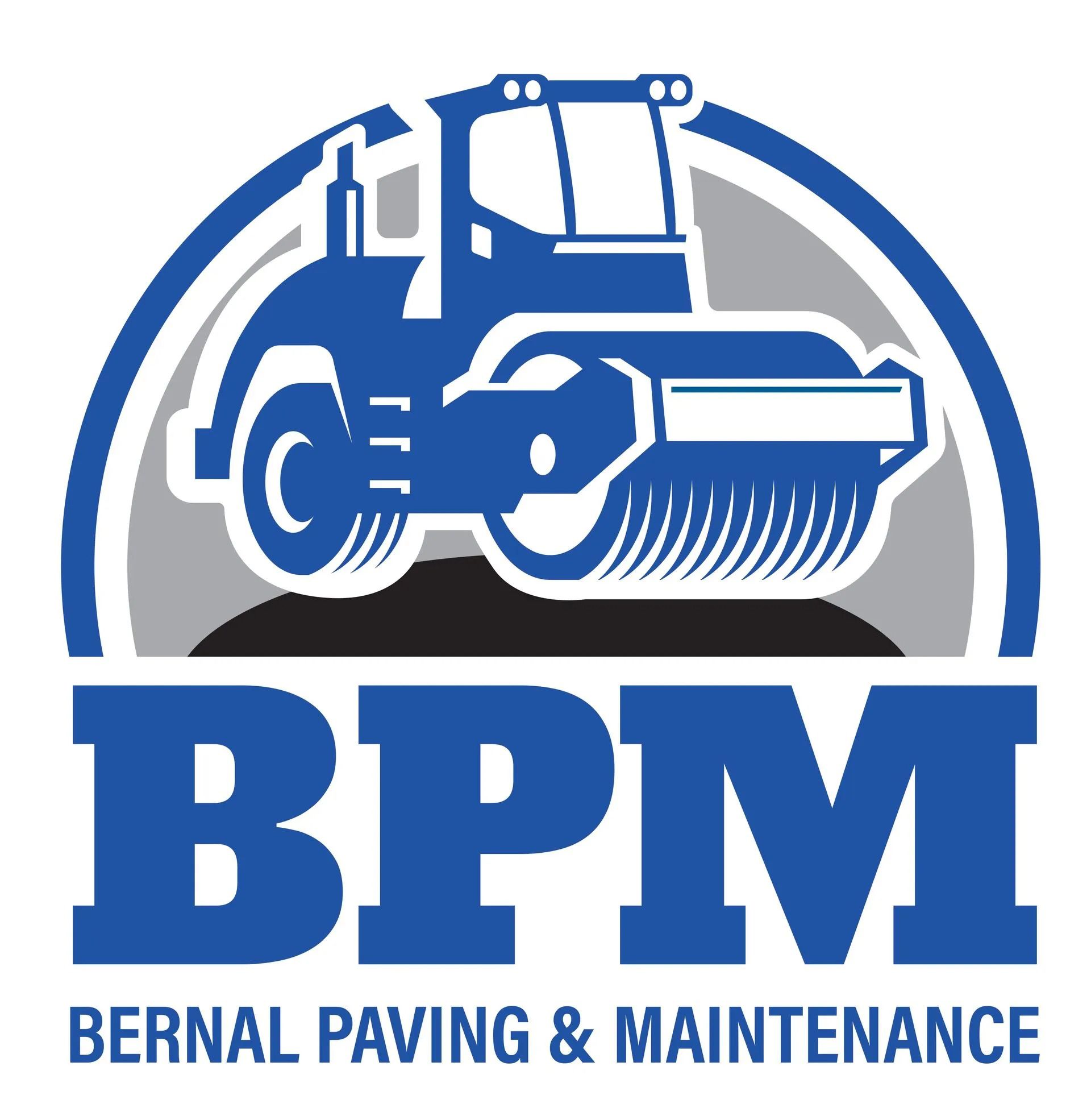 BPM logo with a blue road roller and the text “BERNAL PAVING & MAINTENANCE”