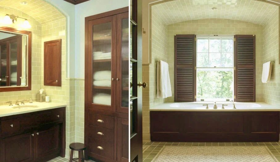 Bathroom with dark wood cabinetry, matching storage, and a soaking tub.