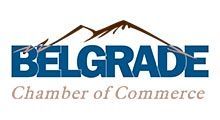 Belgrade Chamber of Commerce logo with blue text and mountain graphic above beige script.