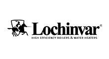 Lochinvar logo with black text and a knight emblem on a white background
