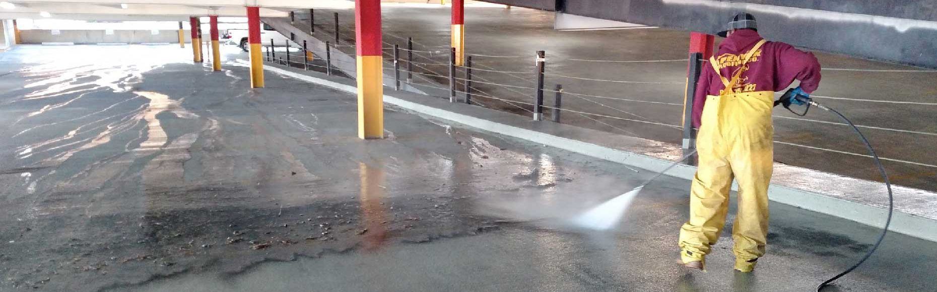 Parking garage power washing
