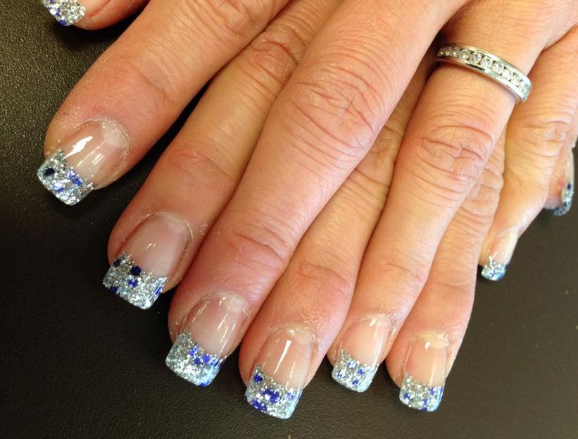 Blue and white tip nails