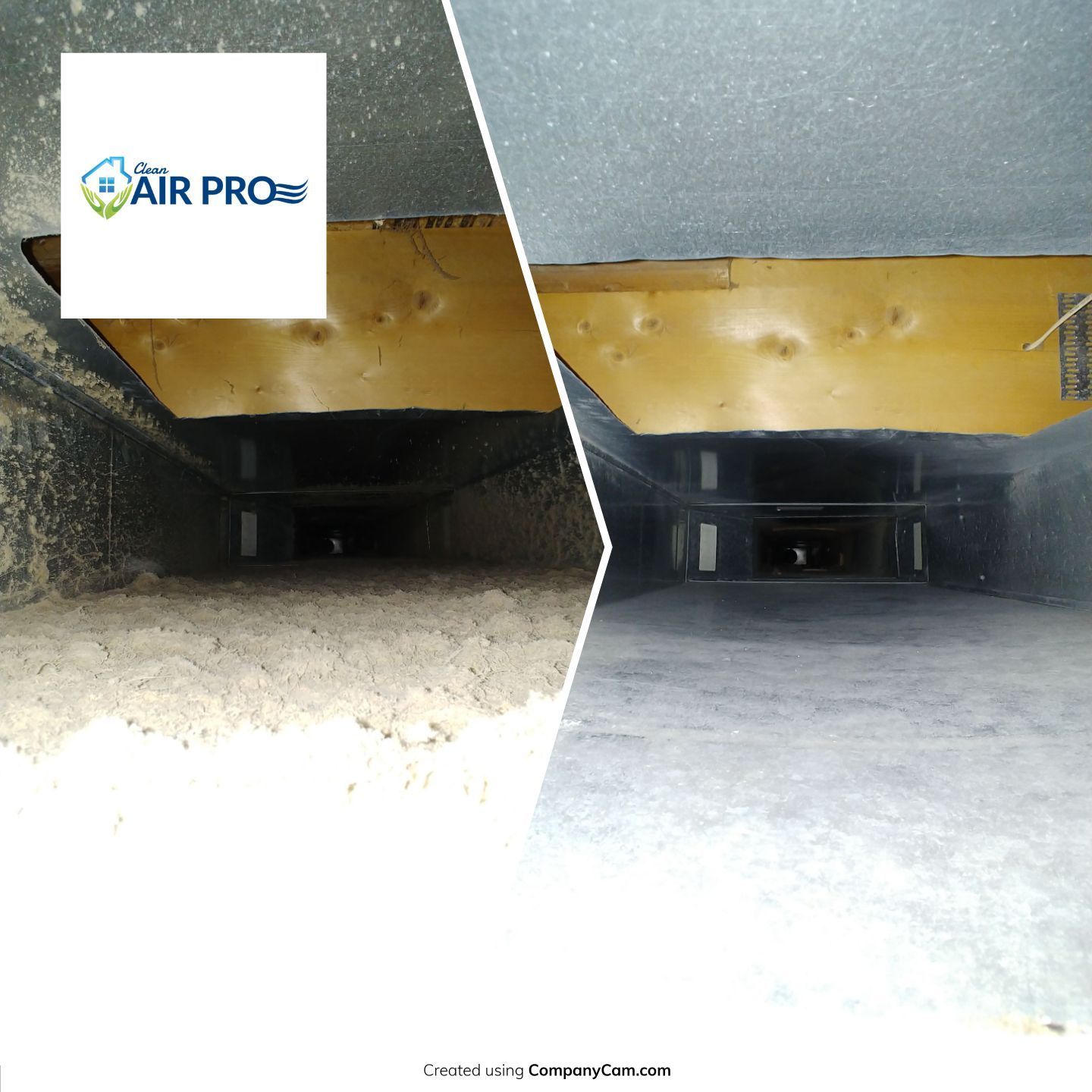A before and after photo of a dirty air vent and a clean air vent.