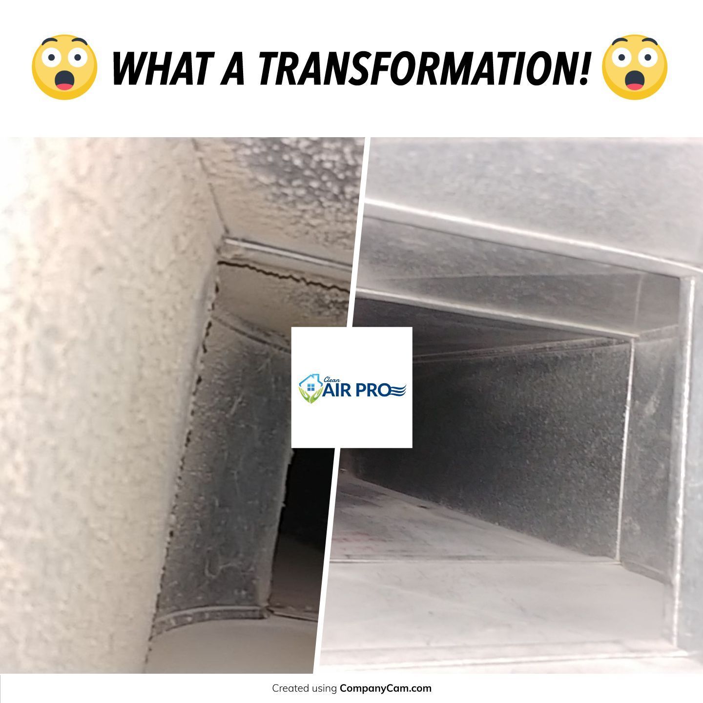 A picture of a duct before and after being cleaned by air pro.