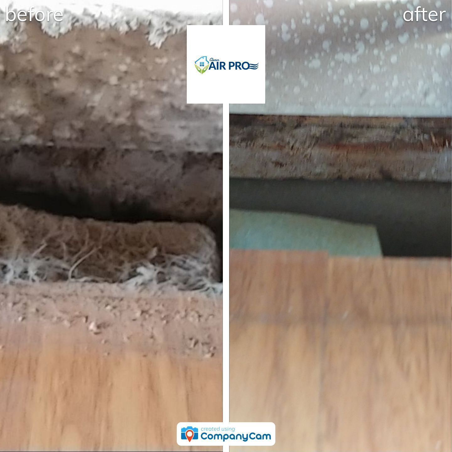 A before and after picture of a hole in a wooden floor.