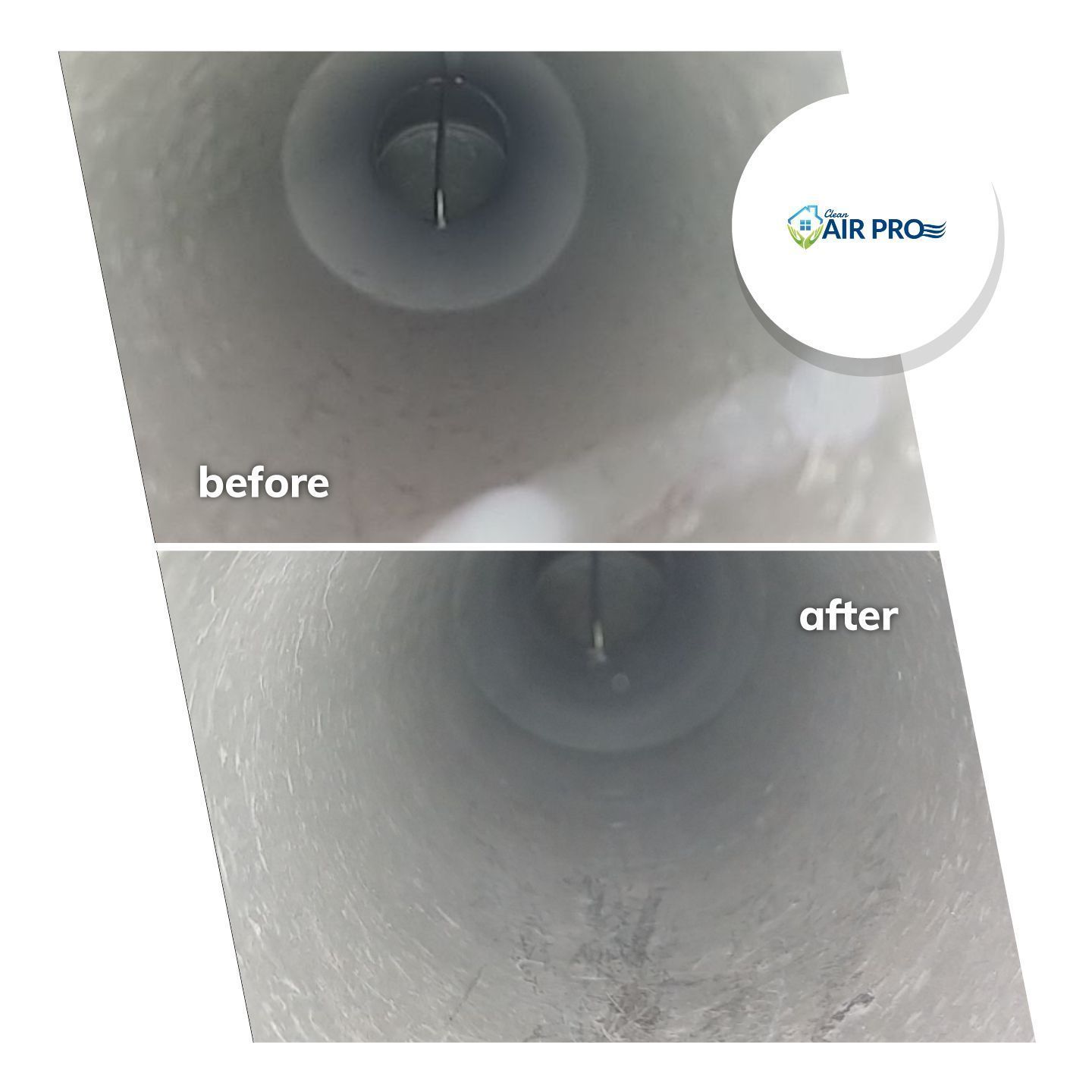 A before and after picture of a drain pipe