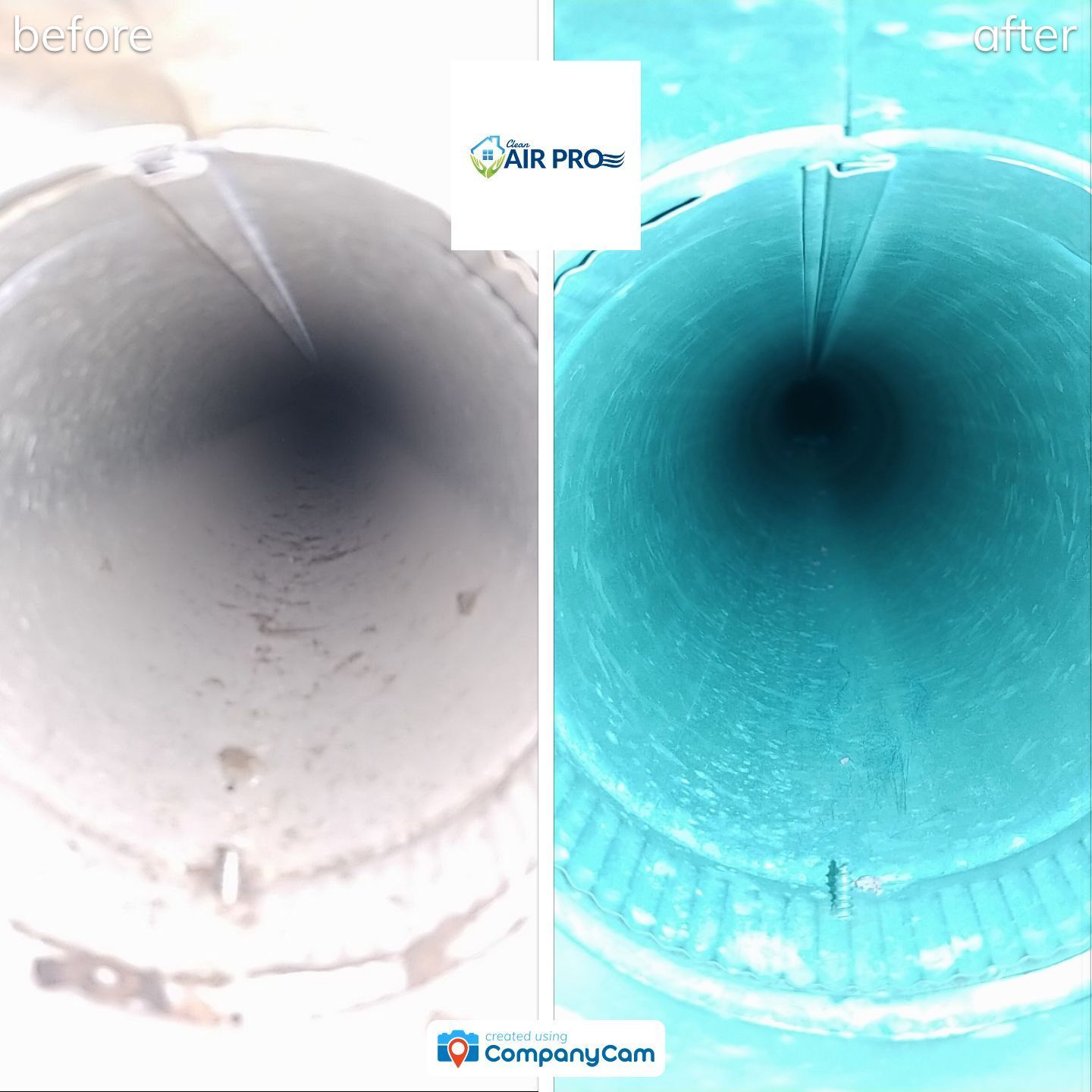 A before and after picture of a drain pipe