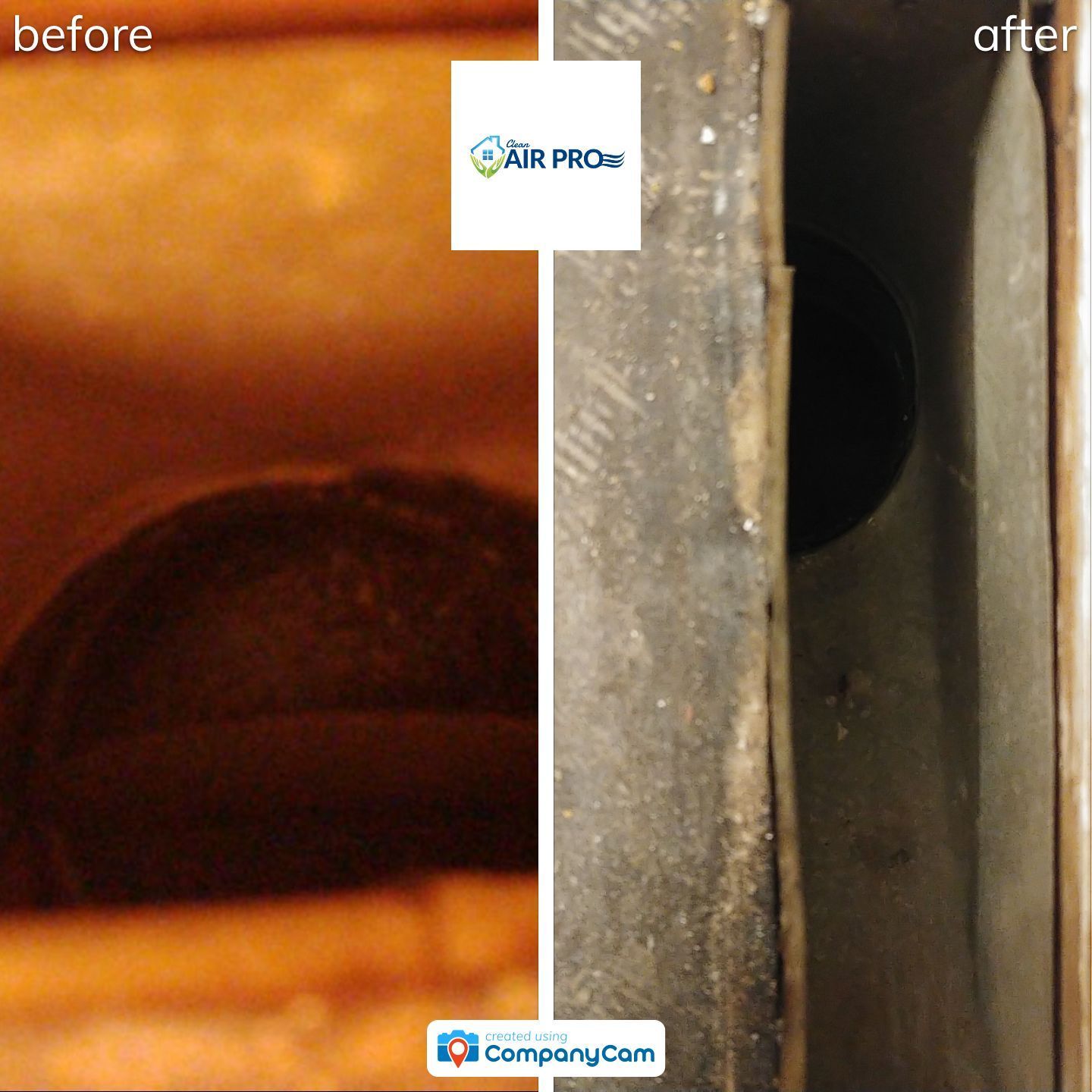 A before and after photo of an air pro duct