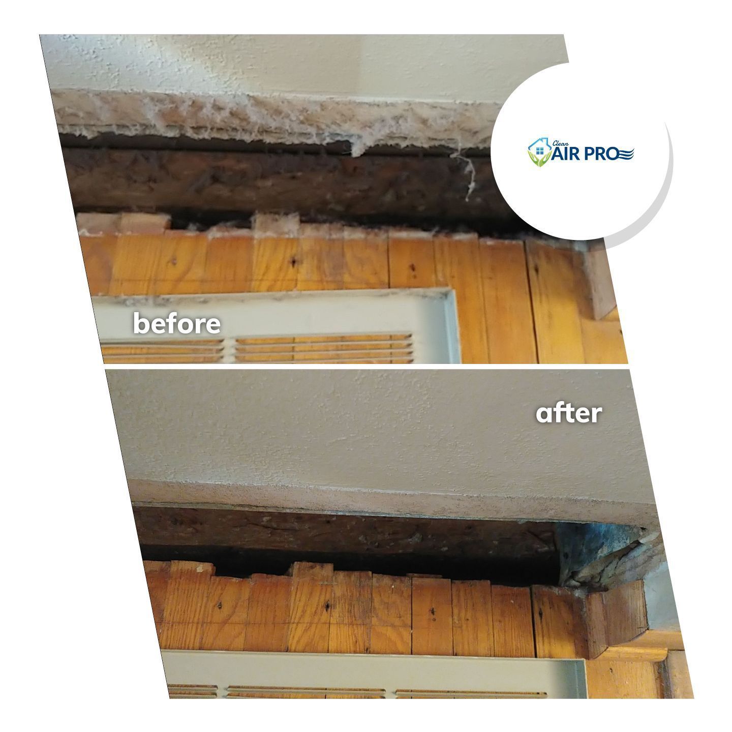 A before and after picture of a wooden wall