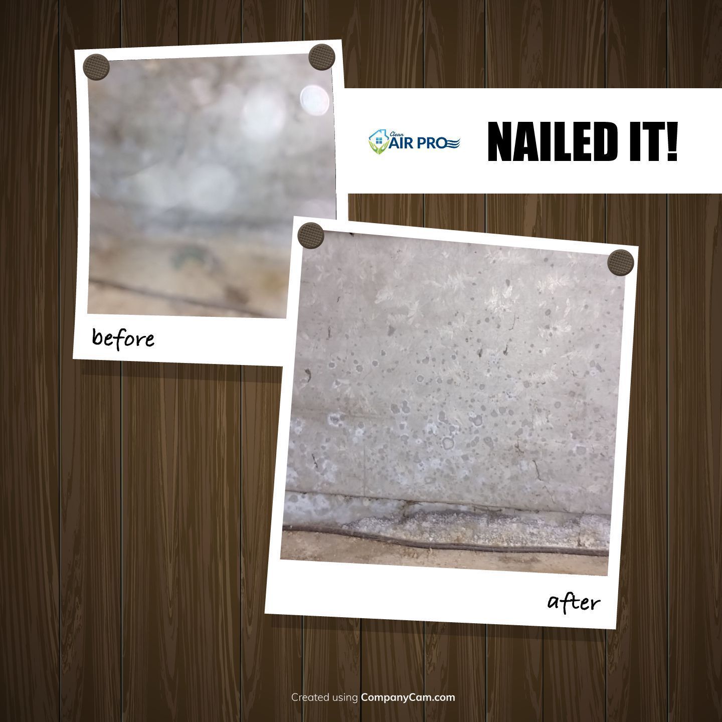 A before and after picture of a wall with the words nailed it