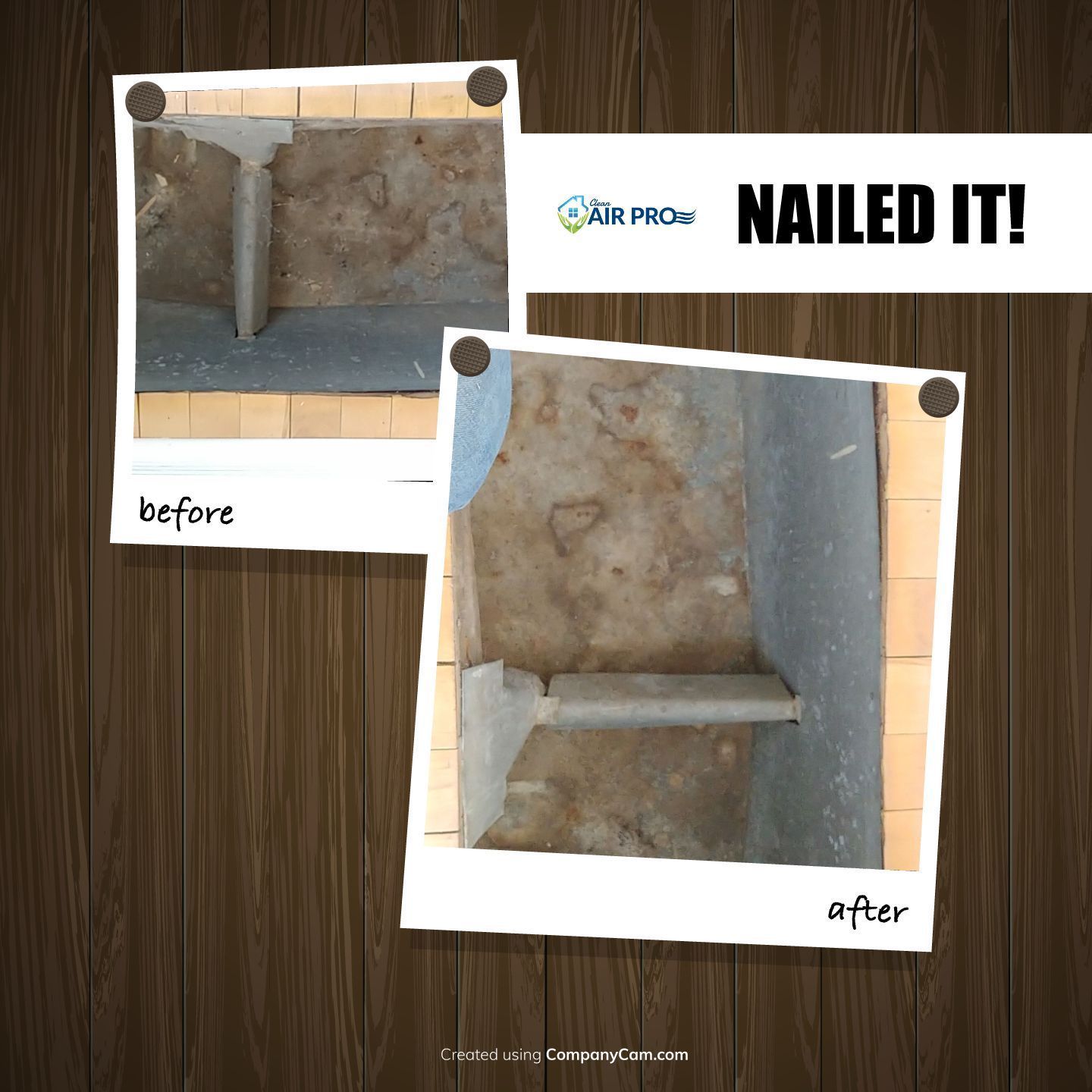 A before and after picture of a bathroom with the words nailed it