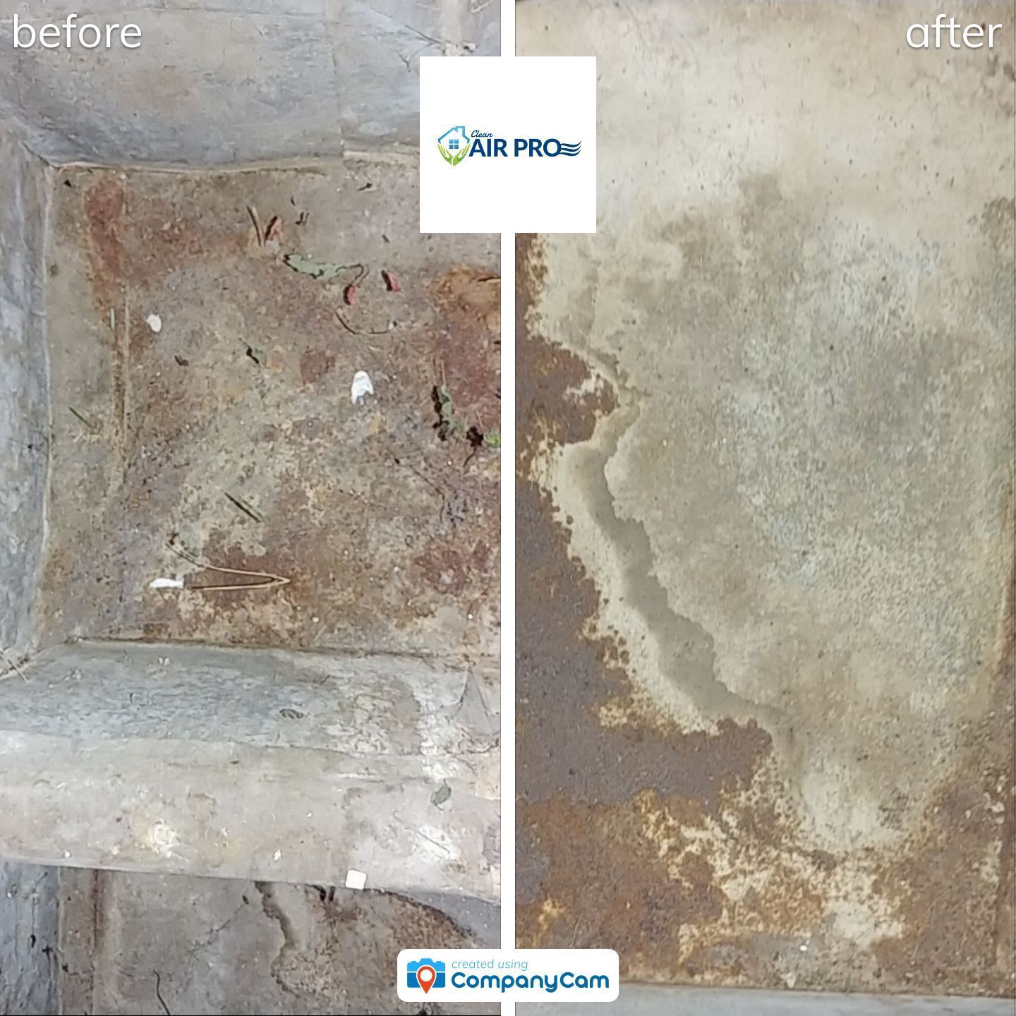 A before and after photo of a concrete surface